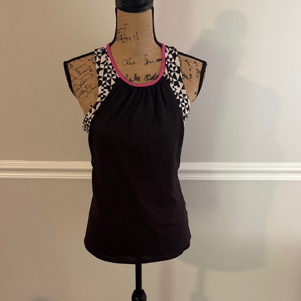 Lucky in Love Black and White Tank Top with Pink Trim